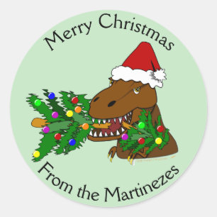 Merry Christmas T-rex Dinosaur Stickers Your Name
