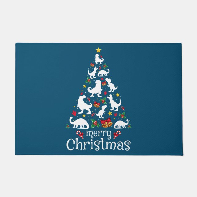 Merry Christmas T Rex Kids Boys Funny Christmas  Doormat (Front)