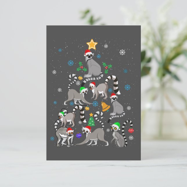 Merry Christmas T-shirt Lemur Christmas Tree Xmas  Thank You Card (Standing Front)