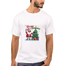 Merry Christmas T-Shirt | Santa & Tree Design