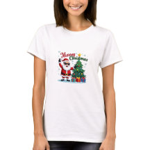 Merry Christmas T-Shirt | Santa & Tree Design