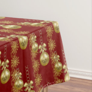 Merry Christmas Tablecloth, Gold Balls Red Tablecloth