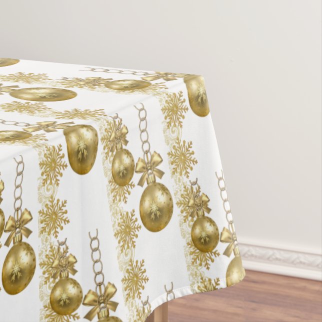 Merry Christmas Tablecloth, Gold Balls Tablecloth (In Situ)