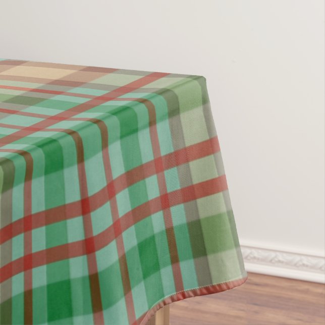Merry Christmas Tablecloth, Green Red Yellow Plaid Tablecloth (In Situ)