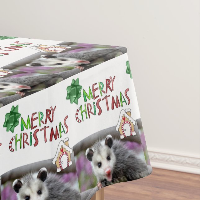 Merry Christmas Tablecloth, Opossum  Tablecloth (In Situ)