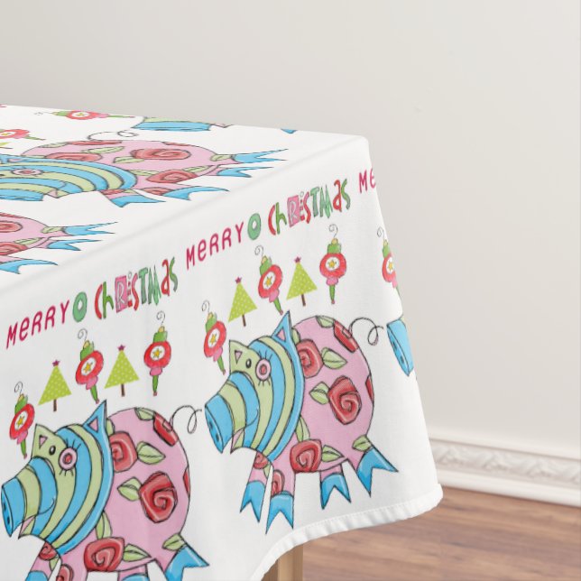 Merry Christmas Tablecloth, Pink Pig  Tablecloth (In Situ)