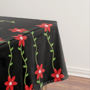 Merry Christmas Tablecloth, Poinsettia Black Tablecloth