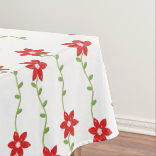 Merry Christmas Tablecloth,Poinsettia White Floral Tablecloth