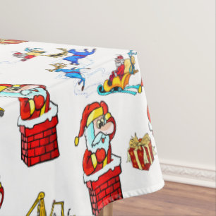 Merry Christmas Tablecloth, Santa Toys Gifts White Tablecloth