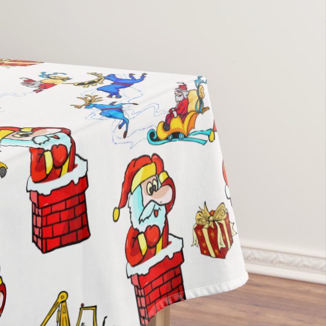 Merry Christmas Tablecloth, Santa Toys Gifts White Tablecloth (In Situ)