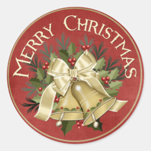 Merry Christmas Tan Holiday Bells Stickers