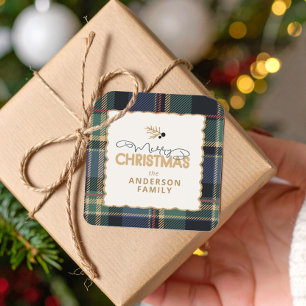 Merry Christmas Tartan Border ID1141B Square Sticker