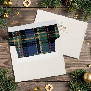 Merry Christmas Tartan Ivory Blue Green ID1141B Envelope