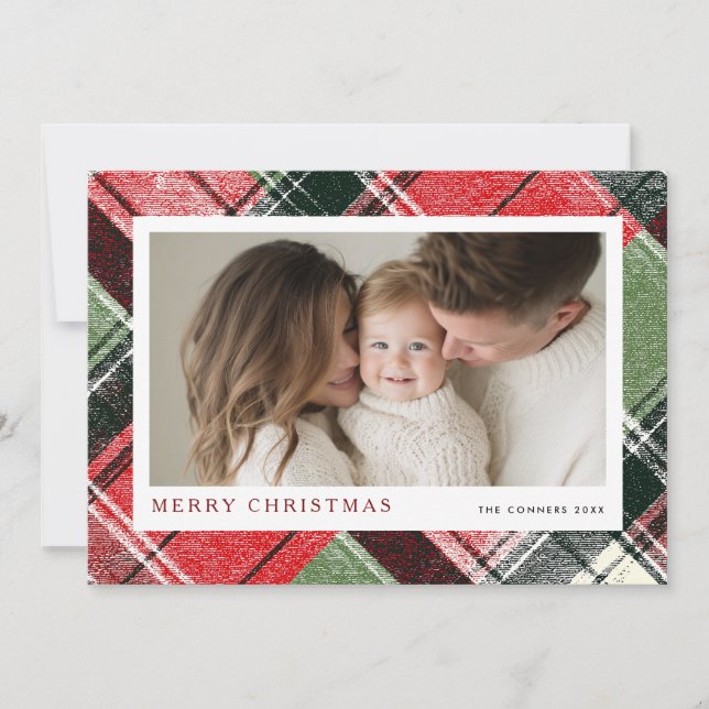 Merry Christmas Tartan Plaid Background Holiday Card (Front)