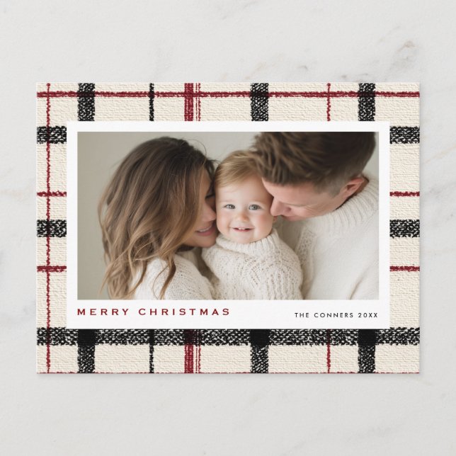 Merry Christmas Tartan Plaid Background Holiday Postcard (Front)