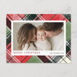Merry Christmas Tartan Plaid Background Holiday Postcard