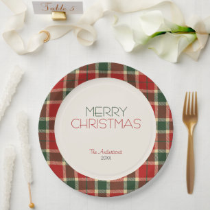 Merry Christmas Tartan Plaid Custom Paper Plate