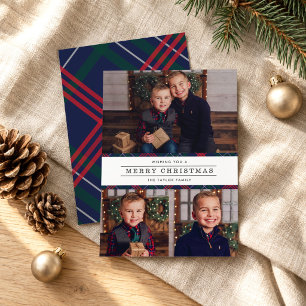 Merry Christmas Tartan Plaid Photo Collage Holiday Card