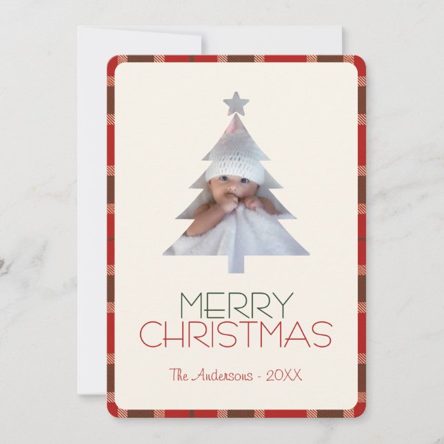 Merry Christmas Tartan Plaid Photo Holiday Card (Front)