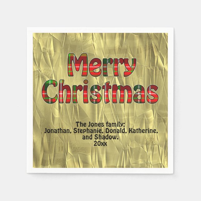 Merry Christmas Tartan Typography Pattern - Names Napkin (Front)