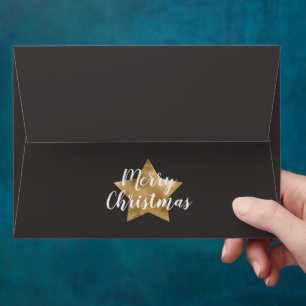 Merry Christmas Taupe Brown Gold Star   Envelope