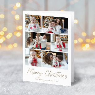 Merry Christmas Taupe Script 6 Photo Collage Holiday Card