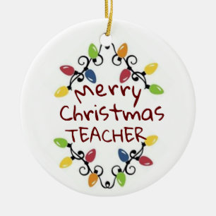 *MERRY CHRISTMAS TEACHER* CHRISTMAS LIGHTS CERAMIC TREE DECORATION
