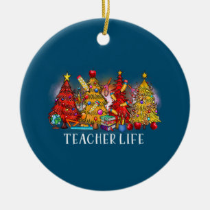Merry Christmas Teacher Christmas Trees Tie Dye Ceramic Tree Decoration