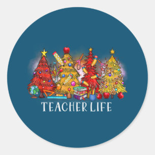 Merry Christmas Teacher Christmas Trees Tie Dye Classic Round Sticker