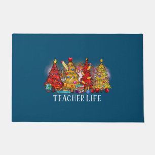 Merry Christmas Teacher Christmas Trees Tie Dye Doormat