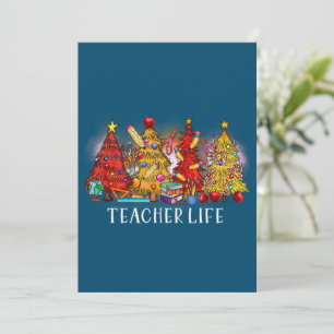 Merry Christmas Teacher Christmas Trees Tie Dye Holiday Card