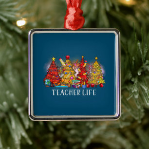 Merry Christmas Teacher Christmas Trees Tie Dye Metal Tree Decoration
