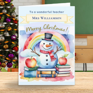 Merry Christmas Teacher Personalised Name Snowman Holiday Card