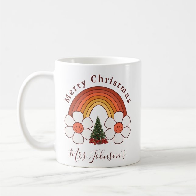 Merry Christmas teacher rainbow cute gift Coffee Mug (Left)