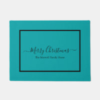 Merry Christmas teal family name  Doormat