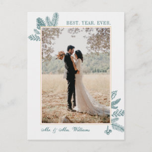 Merry Christmas Teal Floral Photo Holiday Cards