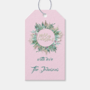 Merry Christmas Teal Pink Grey Holidays Name 3D Gift Tags
