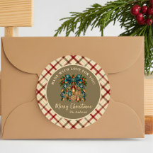 Merry Christmas Teal Velvet Bow Red Plaid Taupe