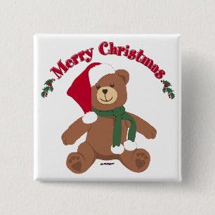 Merry Christmas Teddy Bear 15 Cm Square Badge