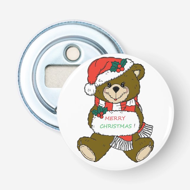 "MERRY CHRISTMAS" TEDDY BEAR BOTTLE OPENER (Front)