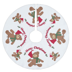 Merry Christmas Teddy Bear Brushed Polyester Tree Skirt