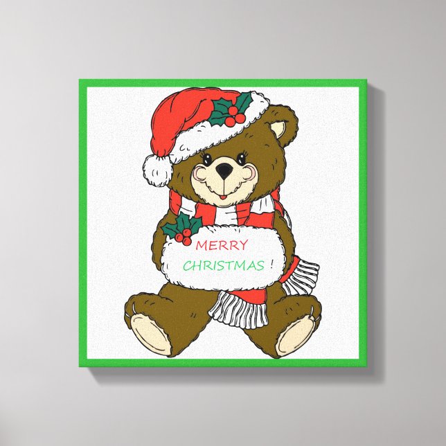 " MERRY CHRISTMAS " TEDDY BEAR CANVAS PRINT (Front)