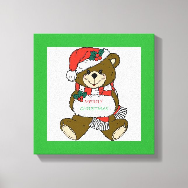 " MERRY CHRISTMAS " TEDDY BEAR CANVAS PRINT (Front)
