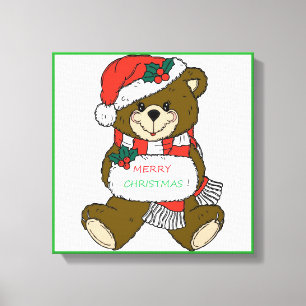 " MERRY CHRISTMAS " TEDDY BEAR CANVAS PRINT