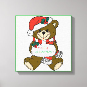 " MERRY CHRISTMAS " TEDDY BEAR CANVAS PRINT