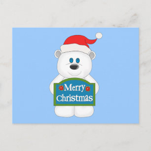 Merry Christmas Teddy Bear Cartoon Holiday Postcard