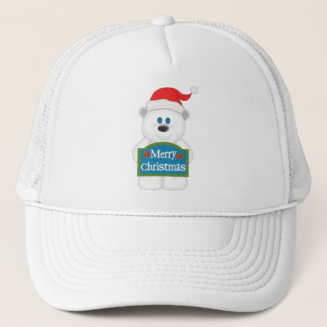 Merry Christmas Teddy Bear Cartoon Trucker Hat (Front)