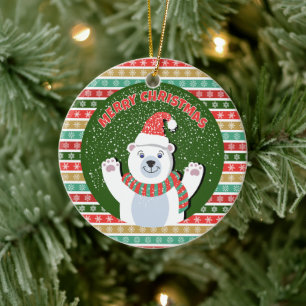 Merry Christmas Teddy bear  Ceramic Tree Decoration