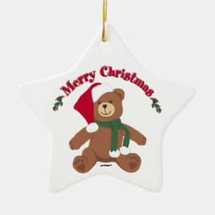 Merry Christmas Teddy Bear Ceramic Tree Decoration