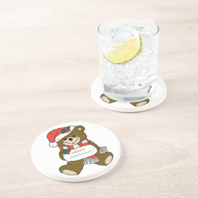 "MERRY CHRISTMAS" TEDDY BEAR COASTER (Side)